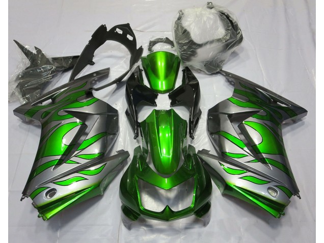 Green and Silver Flame 2008-2013 Kawasaki Ninja 250 Motorcycle Fairings Green and Silver Flame 2008-2013 Kawasaki Ninja 250 Motorcycle Fairings