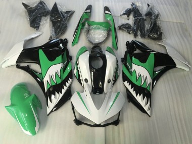 Green and White Shark 2015-2018 Yamaha R3 Motorcycle Fairings