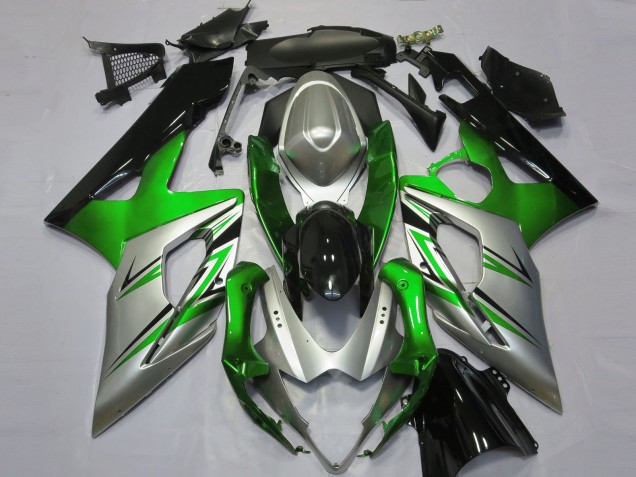 Green Silver and Black 2005-2006 Suzuki GSXR 1000 Motorcycle Fairings Green Silver and Black 2005-2006 Suzuki GSXR 1000 Motorcycle Fairings