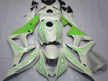 Lime Green Flame on White 2007-2008 Honda CBR600RR Motorcycle Fairings