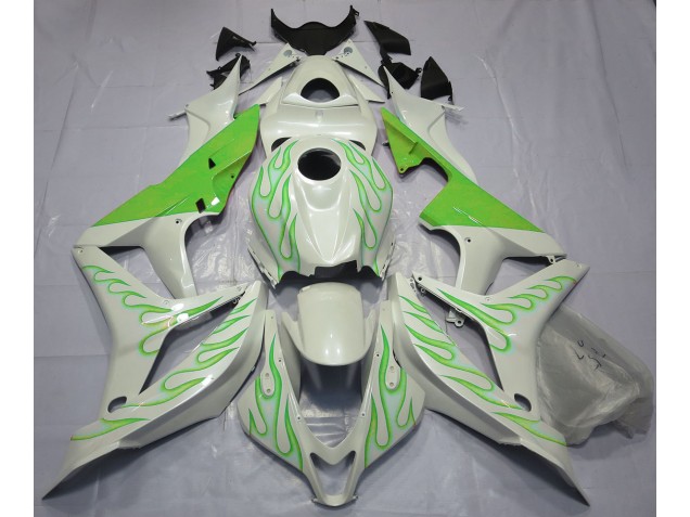 Lime Green Flame on White 2007-2008 Honda CBR600RR Motorcycle Fairings Lime Green Flame on White 2007-2008 Honda CBR600RR Motorcycle Fairings