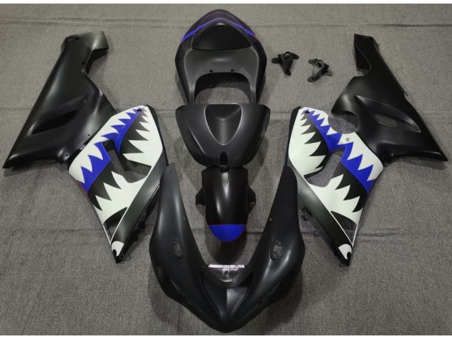 Matte Black and Blue Shark 2005-2006 Kawasaki ZX6R Motorcycle Fairings Matte Black and Blue Shark 2005-2006 Kawasaki ZX6R Motorcycle Fairings