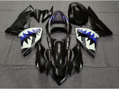 Matte Black and Dark Blue Shark 2004-2005 Kawasaki ZX10R Motorcycle Fairings
