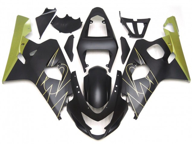 Matte Black and Gold Corona Custom 2004-2005 Suzuki GSXR 600-750 Motorcycle Fairings Matte Black and Gold Corona Custom 2004-2005 Suzuki GSXR 600-750 Motorcycle Fairings