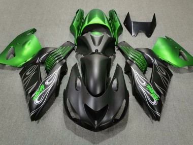 Matte Black and Green 2006-2011 Kawasaki ZX14R Motorcycle Fairings