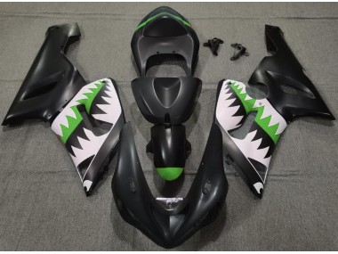 Matte Black and Green Shark 2005-2006 Kawasaki ZX6R Motorcycle Fairings