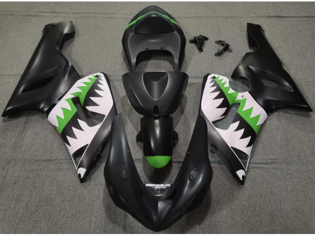 Matte Black and Green Shark 2005-2006 Kawasaki ZX6R Motorcycle Fairings Matte Black and Green Shark 2005-2006 Kawasaki ZX6R Motorcycle Fairings