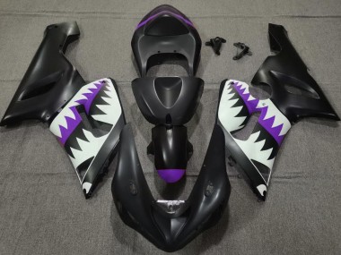 Matte Black and Purple Shark 2005-2006 Kawasaki ZX6R Motorcycle Fairings