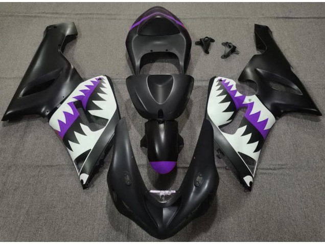 Matte Black and Purple Shark 2005-2006 Kawasaki ZX6R Motorcycle Fairings Matte Black and Purple Shark 2005-2006 Kawasaki ZX6R Motorcycle Fairings