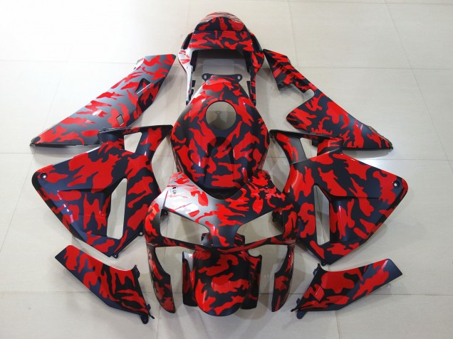 Matte Black and Red Camo 2003-2004 Honda CBR600RR Motorcycle Fairings Matte Black and Red Camo 2003-2004 Honda CBR600RR Motorcycle Fairings