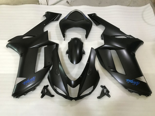 Matte Black & Blue logo 2007-2008 Kawasaki ZX6R Motorcycle Fairings Matte Black & Blue logo 2007-2008 Kawasaki ZX6R Motorcycle Fairings