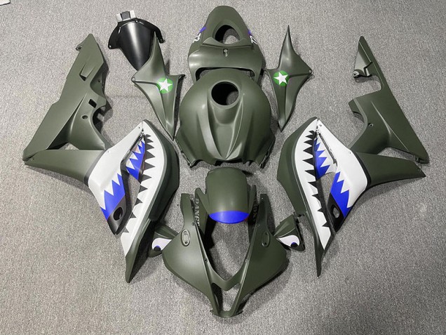 Matte Green & Blue Shark 2007-2008 Honda CBR600RR Motorcycle Fairings Matte Green & Blue Shark 2007-2008 Honda CBR600RR Motorcycle Fairings