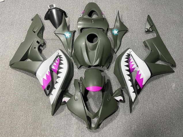 Matte Green & Pink Shark 2007-2008 Honda CBR600RR Motorcycle Fairings Matte Green & Pink Shark 2007-2008 Honda CBR600RR Motorcycle Fairings