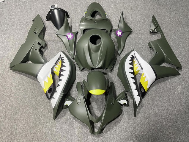 Matte Green & Yellow Shark 2007-2008 Honda CBR600RR Motorcycle Fairings Matte Green & Yellow Shark 2007-2008 Honda CBR600RR Motorcycle Fairings