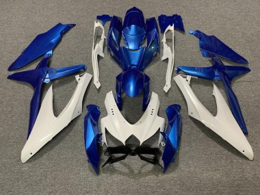 Pearl Blue and White 2008-2010 Suzuki GSXR 600-750 Motorcycle Fairings