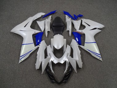 Pearl White and Dark Blue 2011-2020 Suzuki GSXR 600-750 Motorcycle Fairings