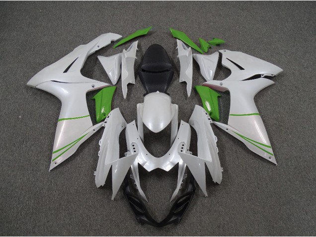 Pearl White and Green 2011-2020 Suzuki GSXR 600-750 Motorcycle Fairings Pearl White and Green 2011-2020 Suzuki GSXR 600-750 Motorcycle Fairings