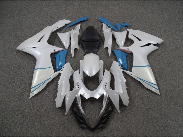 Pearl White and Light Blue 2011-2020 Suzuki GSXR 600-750 Motorcycle Fairings Pearl White and Light Blue 2011-2020 Suzuki GSXR 600-750 Motorcycle Fairings