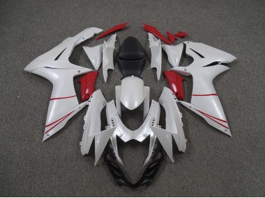 Pearl White and Red 2011-2020 Suzuki GSXR 600-750 Motorcycle Fairings