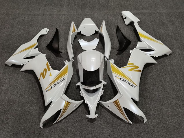 Pearl White & Gold 2008-2010 Kawasaki ZX10R Motorcycle Fairings Pearl White & Gold 2008-2010 Kawasaki ZX10R Motorcycle Fairings