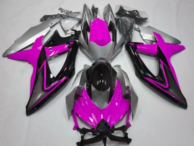Pink and Silver 2008-2010 Suzuki GSXR 600-750 Motorcycle Fairings