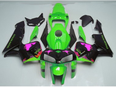 Pink Splatter on Green 2005-2006 Honda CBR600RR Motorcycle Fairings