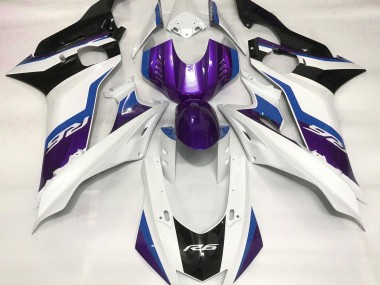 Purple and Gloss White 2017-2019 Yamaha R6 Motorcycle Fairings