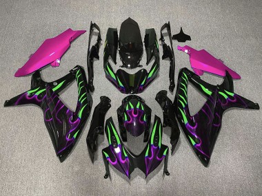Purple and Green Flame 2008-2010 Suzuki GSXR 600-750 Motorcycle Fairings
