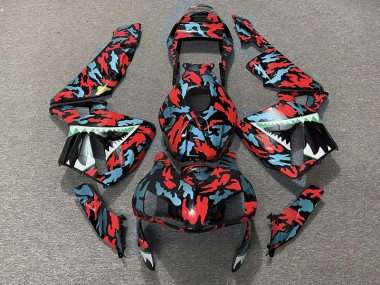 Red and Blue Camo 2003-2004 Honda CBR600RR Motorcycle Fairings