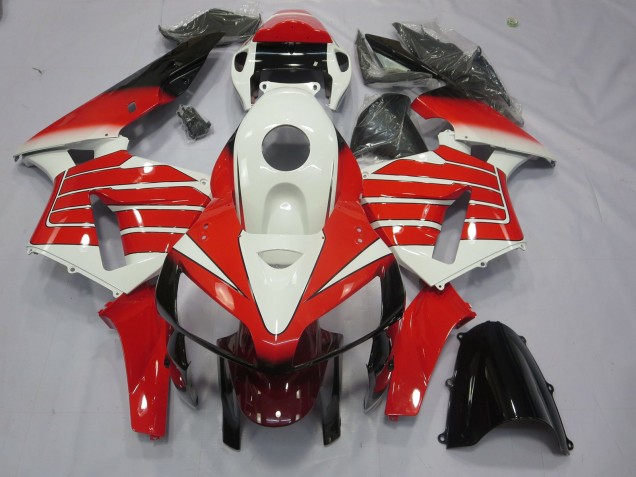 Red and White Large Stripe 2005-2006 Honda CBR600RR Motorcycle Fairings Red and White Large Stripe 2005-2006 Honda CBR600RR Motorcycle Fairings