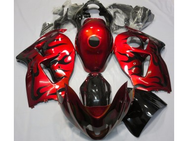 Red & Black Flame 1997-2007 Suzuki GSXR 1300 Motorcycle Fairings