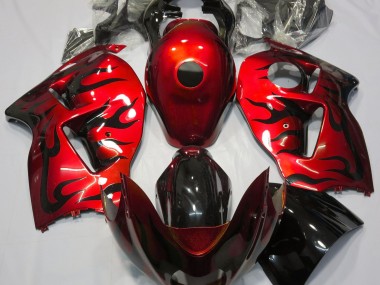Red & Black Flame 1997-2007 Suzuki GSXR 1300 Motorcycle Fairings