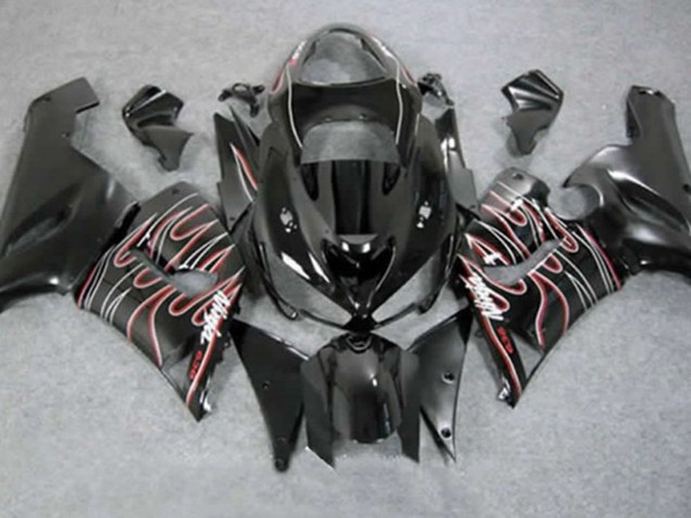 Red Black Flame 2005-2006 Kawasaki ZX6R Motorcycle Fairings Red Black Flame 2005-2006 Kawasaki ZX6R Motorcycle Fairings