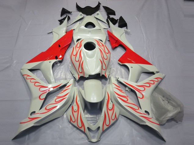 Red Flame on White 2007-2008 Honda CBR600RR Motorcycle Fairings Red Flame on White 2007-2008 Honda CBR600RR Motorcycle Fairings