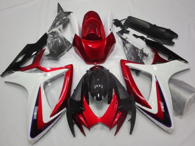 Red & White Debadged 2006-2007 Suzuki GSXR 600-750 Motorcycle Fairings