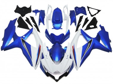 Shining Gloss White With Silver and blue 2008-2010 Suzuki GSXR 600-750 Motorcycle Fairings