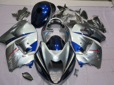 Silver and Blue 1997-2007 Suzuki GSXR 1300 Motorcycle Fairings