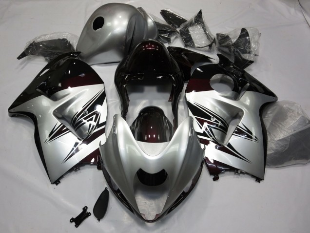 Silver and Dark Red 1997-2007 Suzuki GSXR 1300 Motorcycle Fairings Silver and Dark Red 1997-2007 Suzuki GSXR 1300 Motorcycle Fairings