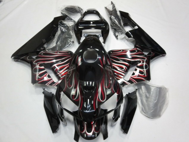 Silver and Red Flame 2005-2006 Honda CBR600RR Motorcycle Fairings Silver and Red Flame 2005-2006 Honda CBR600RR Motorcycle Fairings
