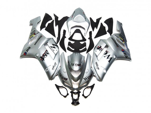Silver West Gloss 2007-2008 Kawasaki ZX6R Motorcycle Fairings Silver West Gloss 2007-2008 Kawasaki ZX6R Motorcycle Fairings