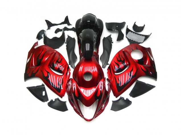 Vibrant Red with Black Flames 2008-2019 Suzuki GSXR 1300 Motorcycle Fairings Vibrant Red with Black Flames 2008-2019 Suzuki GSXR 1300 Motorcycle Fairings