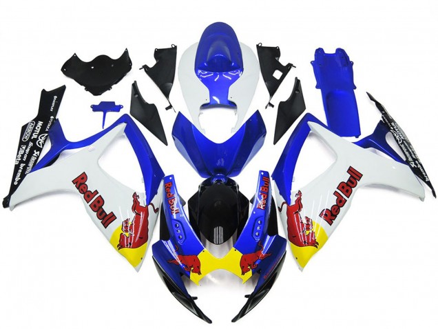 White and Blue Red Bull Custom 2006-2007 Suzuki GSXR 600-750 Motorcycle Fairings White and Blue Red Bull Custom 2006-2007 Suzuki GSXR 600-750 Motorcycle Fairings