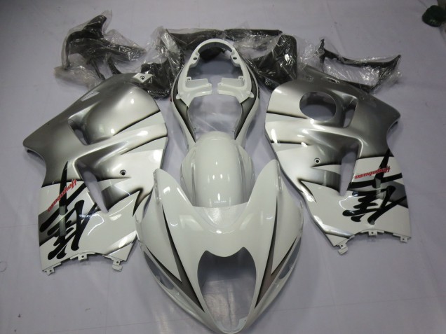 White and Silver 1997-2007 Suzuki GSXR 1300 Motorcycle Fairings White and Silver 1997-2007 Suzuki GSXR 1300 Motorcycle Fairings