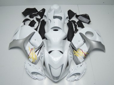 White and Silver 2008-2019 Suzuki GSXR 1300 Motorcycle Fairings