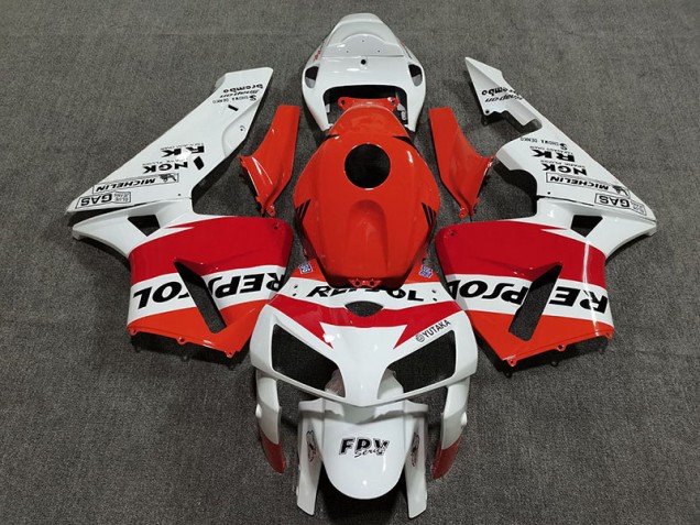 White Red and Orange Repsol 2005-2006 Honda CBR600RR Motorcycle Fairings White Red and Orange Repsol 2005-2006 Honda CBR600RR Motorcycle Fairings
