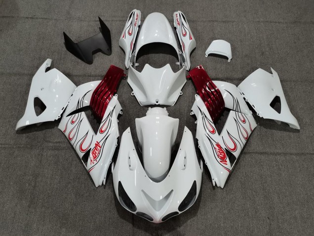 White Red Flame 2006-2011 Kawasaki ZX14R Motorcycle Fairings White Red Flame 2006-2011 Kawasaki ZX14R Motorcycle Fairings