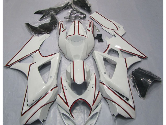 White with Red Pin Stripe 2007-2008 Suzuki GSXR 1000 Motorcycle Fairings White with Red Pin Stripe 2007-2008 Suzuki GSXR 1000 Motorcycle Fairings