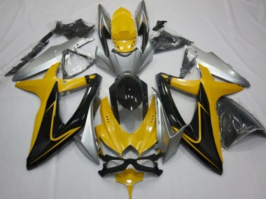 Yellow Black and Silver 2008-2010 Suzuki GSXR 600-750 Motorcycle Fairings