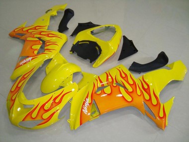 Yellow Orange Flame 2006-2007 Kawasaki ZX10R Motorcycle Fairings